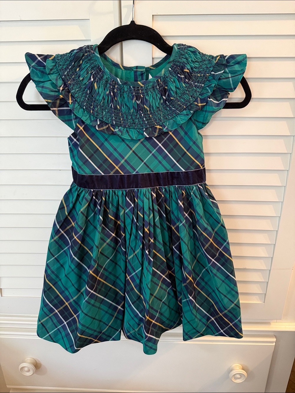 Janie and Jack Teal and Navy Plaid Ruffle Dress